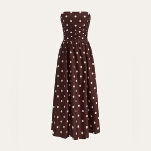 Strapless Polka Dot Ruched Midi Dress Commense M and L CC17